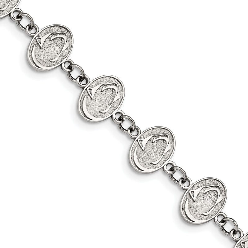 Stainless Steel LogoArt Penn State University Lion Link 6.75 inch Bracelet with 1.5 inch Extender