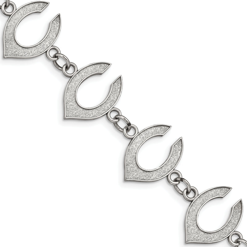 Stainless Steel Major League Baseball LogoArt Cincinnati Reds Letter C Link Bracelet