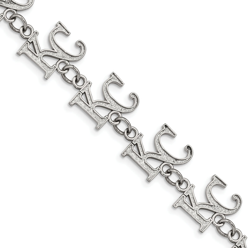 Stainless Steel Major League Baseball LogoArt Kansas City Royals K-C w/1.5in ext Bracelet