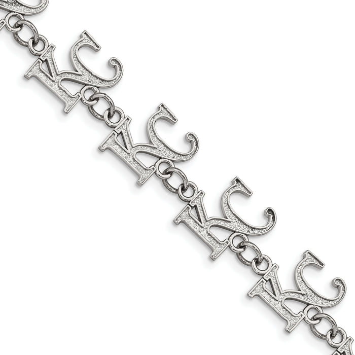 Stainless Steel Major League Baseball LogoArt Kansas City Royals K-C w/1.5in ext Bracelet