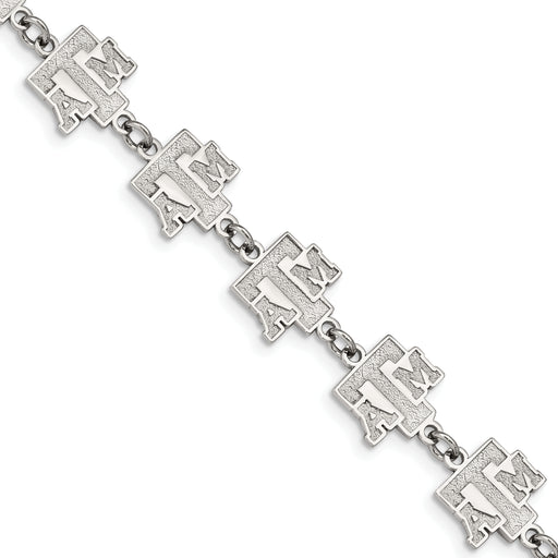 Stainless Steel LogoArt Texas A and M University T-A-M Link 6.75 inch Bracelet with 1.5 inch Extender