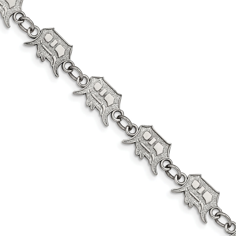 Stainless Steel Major League Baseball LogoArt Detroit Tigers Logo w/2in ext Bracelet