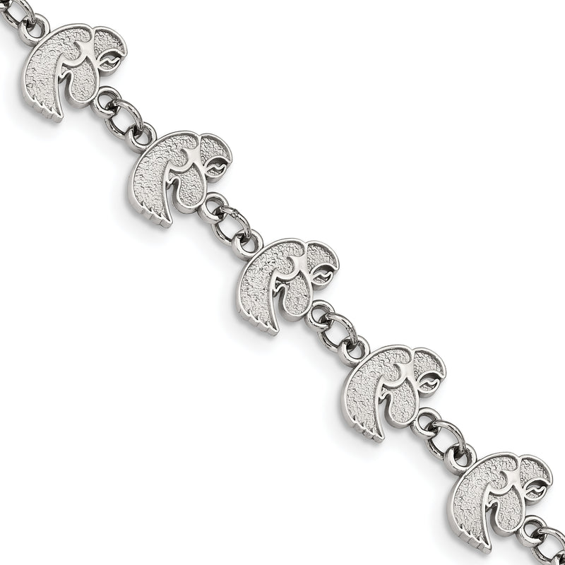 Stainless Steel LogoArt University of Iowa Hawk Links 7 inch Bracelet with 1.5 inch Extender