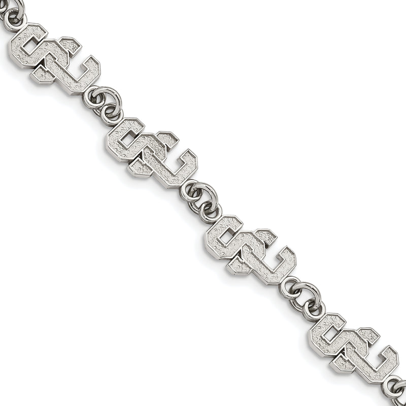 Stainless Steel LogoArt University of Southern California S-C Link 7 inch Bracelet with 1.5 inch Extender