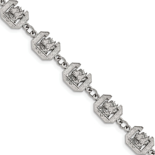 Stainless Steel LogoArt University of South Carolina Link 7.5 inch Bracelet with 1.5 inch Extender