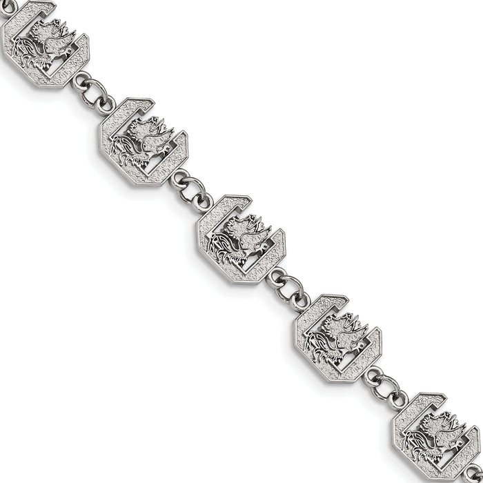 Stainless Steel LogoArt University of South Carolina Link 7.5 inch Bracelet with 1.5 inch Extender