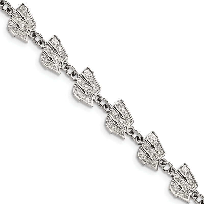Stainless Steel LogoArt University of Wisconsin Letter W Link 6.5 inch Bracelet with 1.5 inch Extender