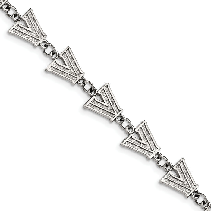Stainless Steel LogoArt Villanova University Letter V Link 6.5 inch Bracelet with 1.5 inch Extender