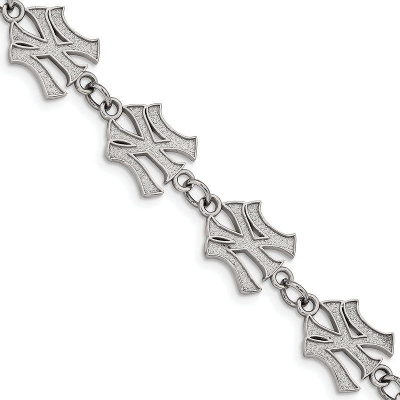 Stainless Steel Major League Baseball LogoArt New York Yankees N-Y w/1.5in ext Bracelet