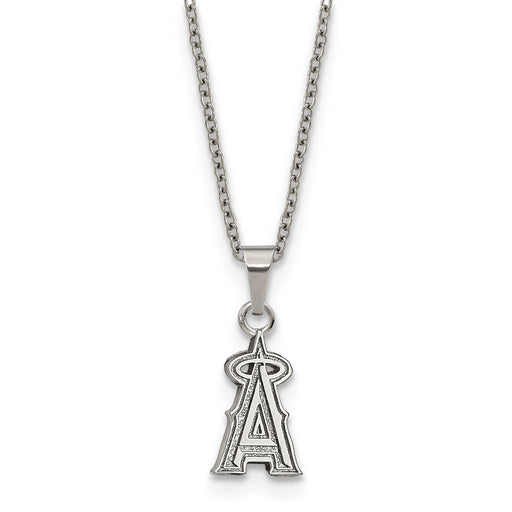 Stainless Steel Major League Baseball LogoArt Los Angeles Angels w/2in ext Pendant Necklace