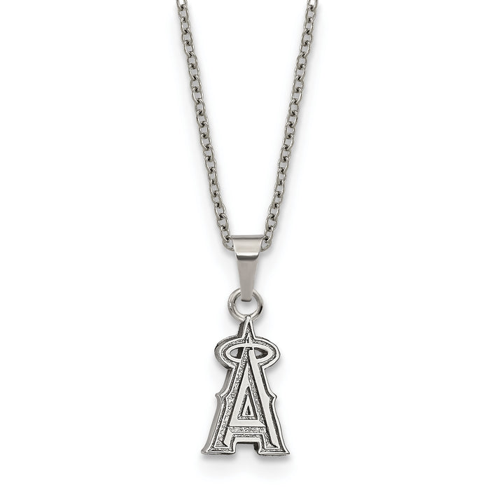 Stainless Steel Major League Baseball LogoArt Los Angeles Angels w/2in ext Pendant Necklace
