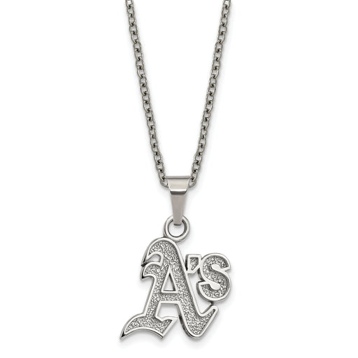 Stainless Steel Major League Baseball LogoArt Oakland Athletics w/2in ext Necklace