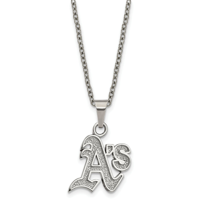 Stainless Steel Major League Baseball LogoArt Oakland Athletics w/2in ext Necklace