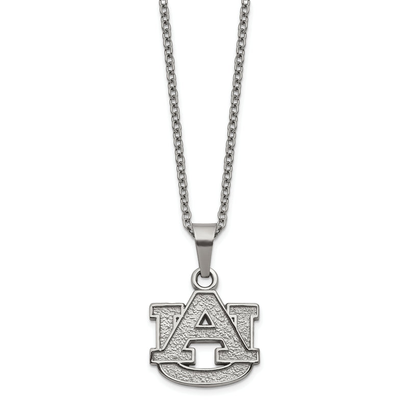 Stainless Steel LogoArt Auburn University A-U Pendant 18 inch Necklace with 2 inch Extender