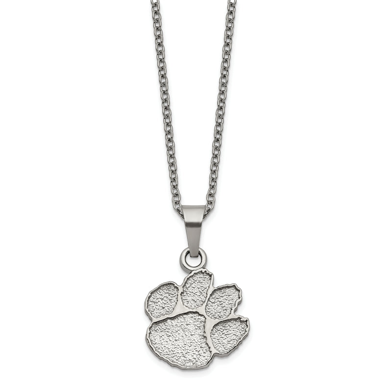 Stainless Steel LogoArt Clemson University Tiger Paw Pendant 18 inch Necklace with 2 inch  Extender