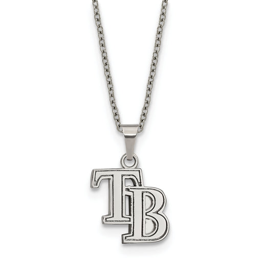 Stainless Steel Major League Baseball LogoArt Tampa Bay Rays w/2in ext Pendant Necklace