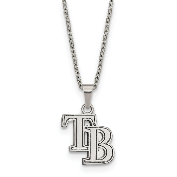 Stainless Steel Major League Baseball LogoArt Tampa Bay Rays w/2in ext Pendant Necklace