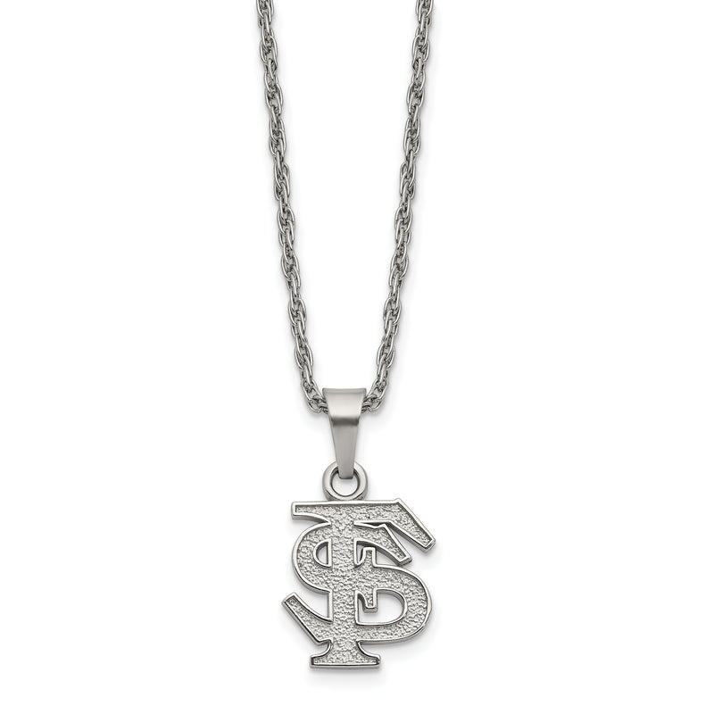 Stainless Steel LogoArt Florida State University F-S Pendant 18 inch Necklace with 2 inch Extender