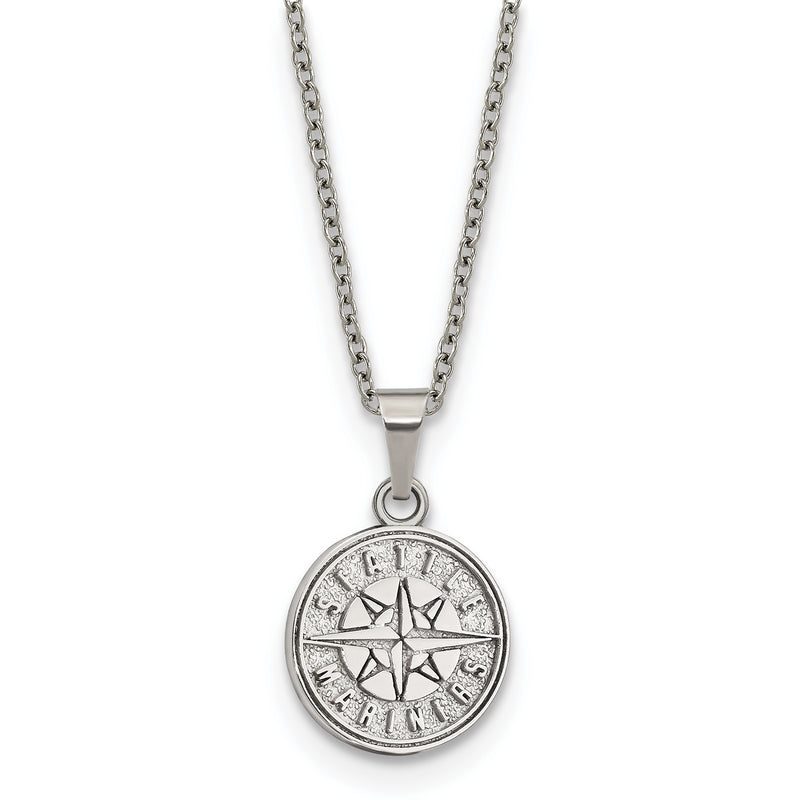 Stainless Steel Major League Baseball LogoArt Seattle Mariners w/2in ext Pendant Necklace
