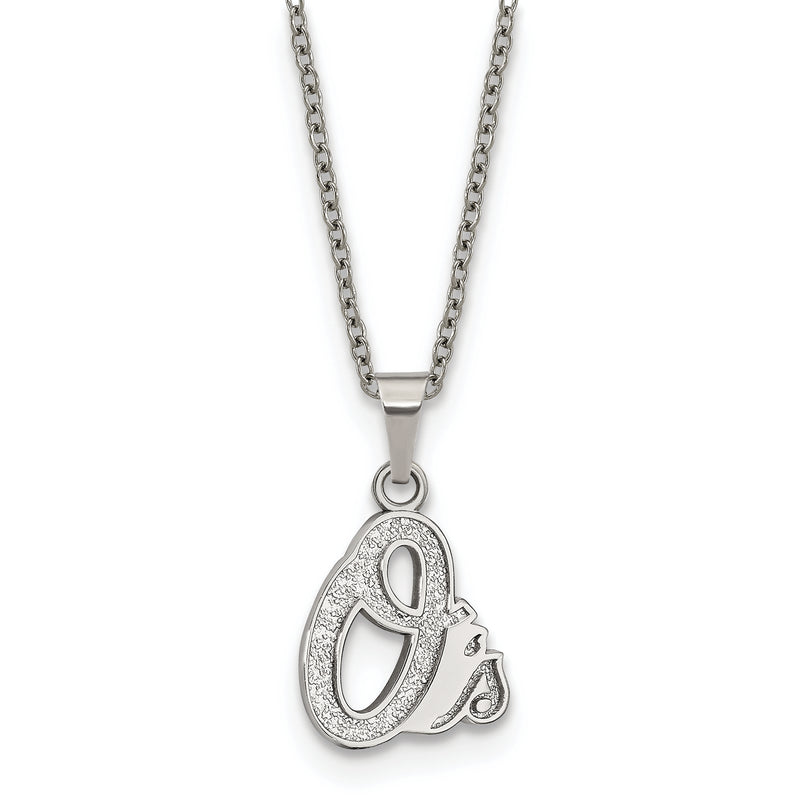 Stainless Steel Major League Baseball LogoArt Baltimore Orioles w/2in ext Pendant Necklace