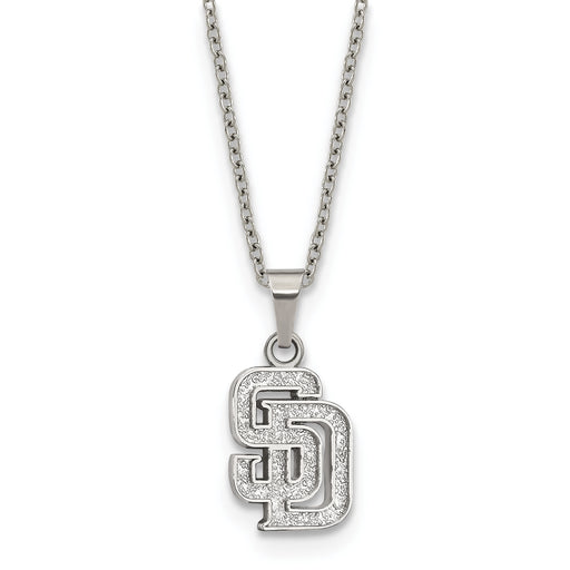 Stainless Steel MLB LogoArt San Diego Padres Letters S-D Pendant 18 inch Necklace with 2 inch Extender