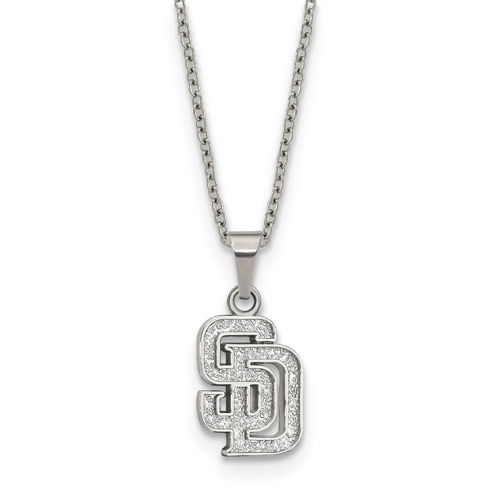 Stainless Steel MLB LogoArt San Diego Padres Letters S-D Pendant 18 inch Necklace with 2 inch Extender
