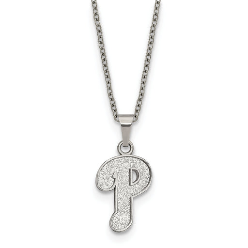 Stainless Steel Major League Baseball LogoArt Philadelphia Phillies w/2in ext Necklace