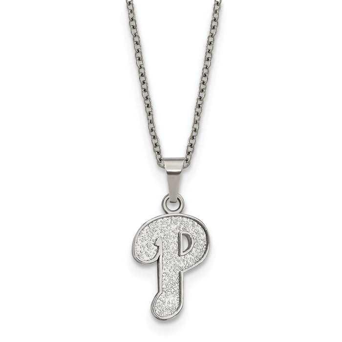 Stainless Steel Major League Baseball LogoArt Philadelphia Phillies w/2in ext Necklace