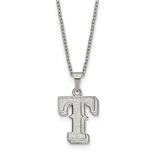 Stainless Steel Major League Baseball LogoArt Texas Rangers w/2in ext Pendant Necklace