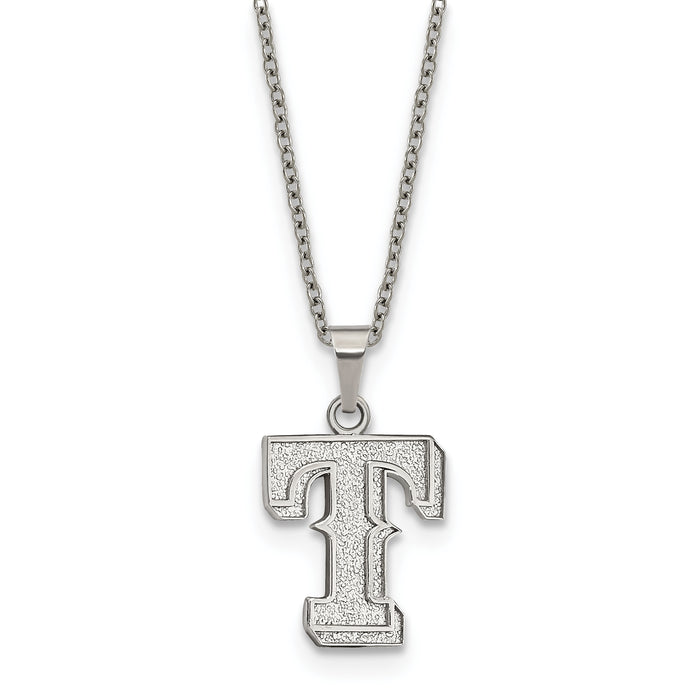 Stainless Steel Major League Baseball LogoArt Texas Rangers w/2in ext Pendant Necklace