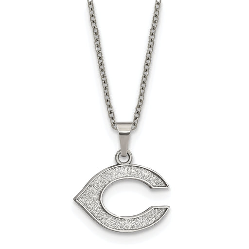 Stainless Steel Major League Baseball LogoArt Cincinnati Reds Letter C Pendant Necklace