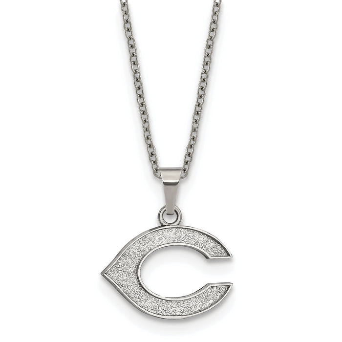 Stainless Steel Major League Baseball LogoArt Cincinnati Reds Letter C Pendant Necklace