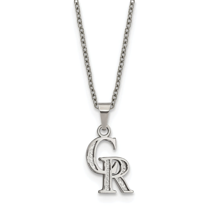 Stainless Steel Major League Baseball LogoArt Colorado Rockies C-R Pendant Necklace