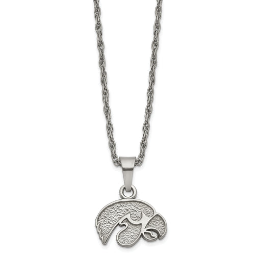 Stainless Steel LogoArt University of Iowa Hawk Pendant 18 inch Necklace with 2 inch Extender