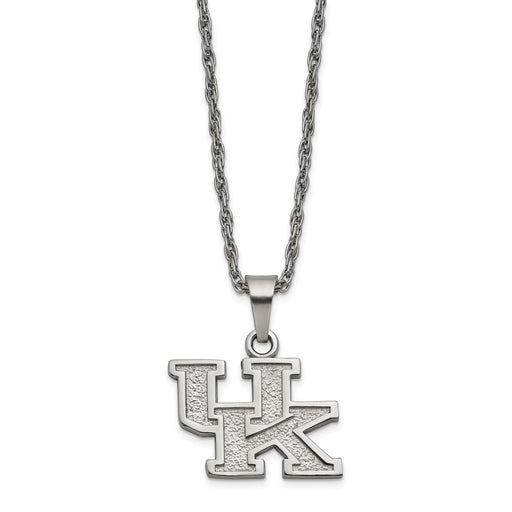 Stainless Steel LogoArt University of Kentucky U-K Pendant 18 inch Necklace with 2 inch Extender