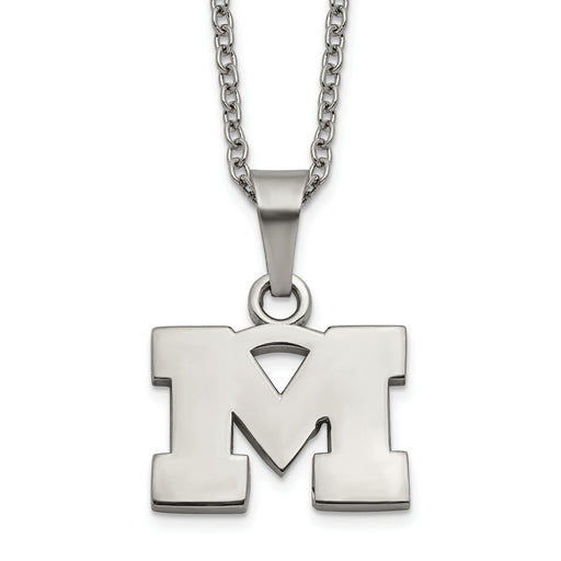 Stainless Steel LogoArt The University of Michigan Letter M Pendant 18 inch Necklace with 2 inch Extender