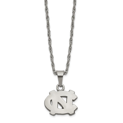 Stainless Steel LogoArt University of North Carolina N-C Pendant 18 inch Necklace with 2 inch Extender