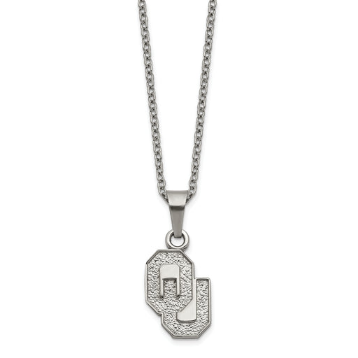 Stainless Steel LogoArt University of Oklahoma O-U Pendant 18 inch Necklace with 2 inch Extender