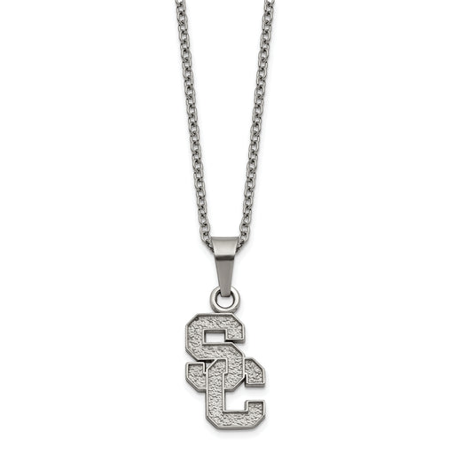 Stainless Steel LogoArt University of Southern California S-C Pendant 18 inch Necklace with 2 inch Extender