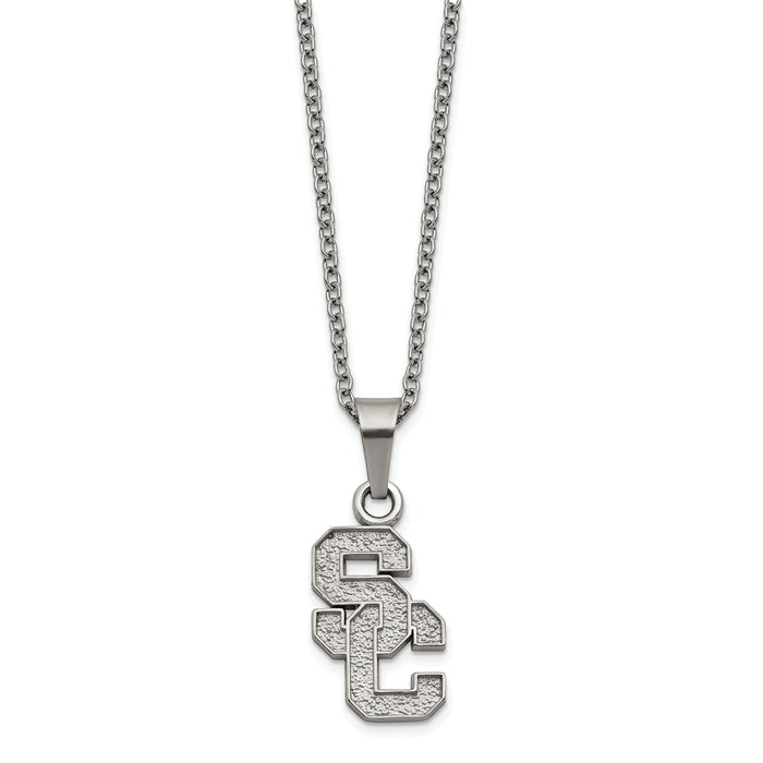 Stainless Steel LogoArt University of Southern California S-C Pendant 18 inch Necklace with 2 inch Extender