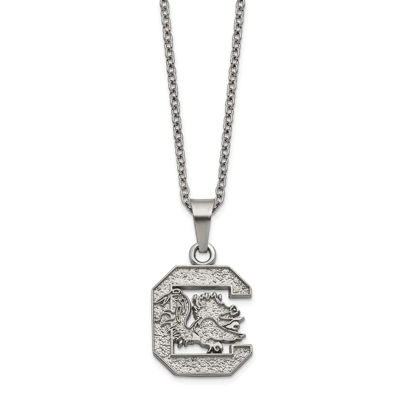 Stainless Steel LogoArt Univ of South Carolina Pendant 18 inch Necklace with 2 inch Extender