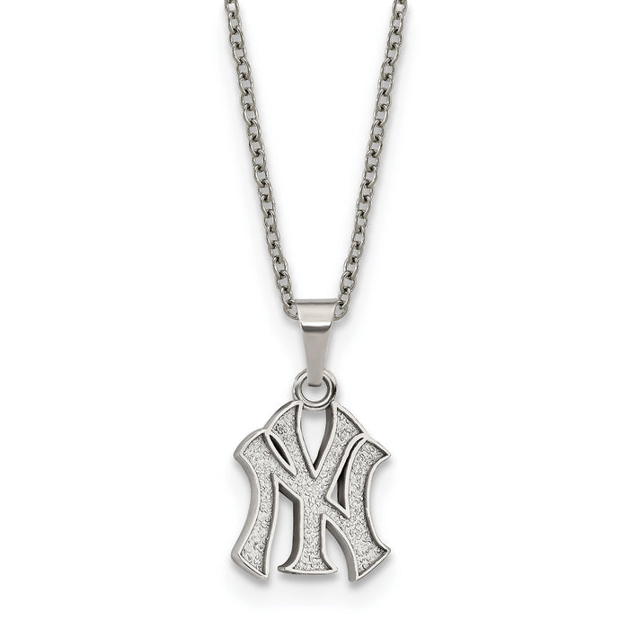 Stainless Steel Major League Baseball LogoArt New York Yankees w/2in ext Pendant Necklace
