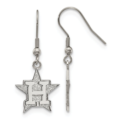 Stainless Steel Major League Baseball LogoArt Houston Astros H Star Dangle Earrings