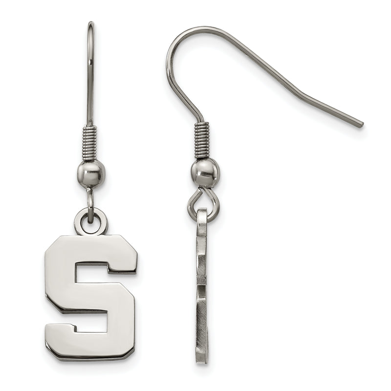 Stainless Steel LogoArt Michigan State University Letter S Dangle Wire Earrings