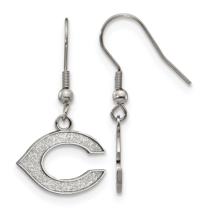 Stainless Steel Major League Baseball LogoArt Cincinnati Reds Letter C Dangle Earrings