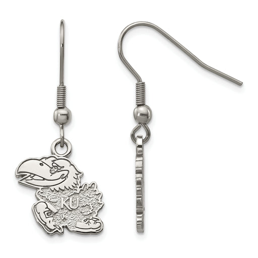 Stainless Steel LogoArt The University of Kansas Jayhawk Dangle Wire Earrings