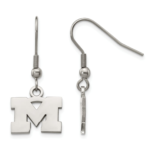 Stainless Steel LogoArt University of Michigan Letter M Dangle Wire Earrings