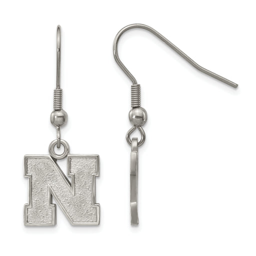 Stainless Steel LogoArt University of Nebraska Letter N Dangle Wire Earrings