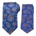 Two silk ties from the Father and Son BB-8 Necktie Gift Set featuring a paisley pattern with accents of orange and light blue. The left tie is rolled with its tip laid flat, while the right tie is folded. Both ties showcase intricate designs with a classic and elegant appearance, making them perfect matching accessories for any formal occasion.