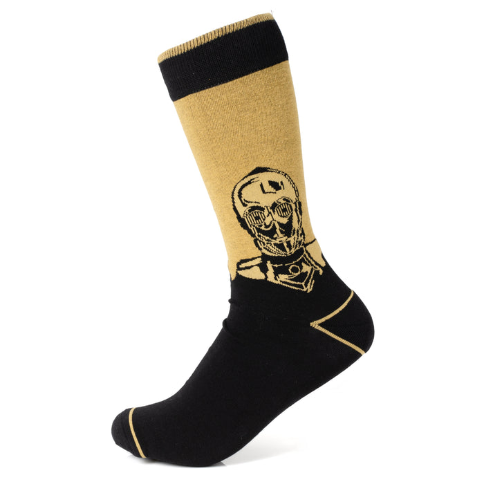 Black and yellow sock featuring the beloved C3PO